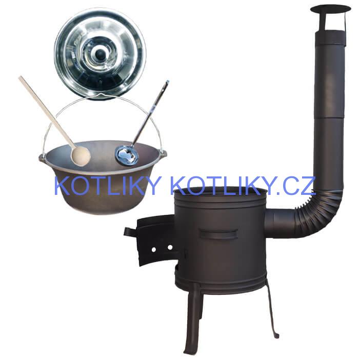 Litinový kotlík 10 L + nízká žáruvzdorná kotlina 33 cm PLUS 700 + vařečka a naběračka