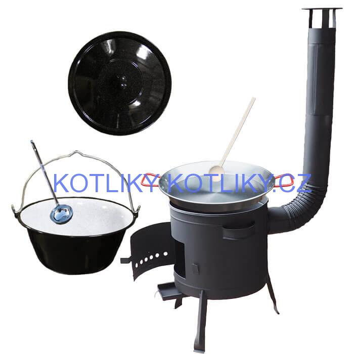 Smaltovaný kotlík 20 L + Paella ocelová pánev 46 cm + žáruvzdorná nízká kotlina 42 PLUS 600