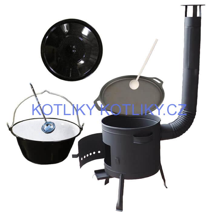 Smaltovaný kotlík 20 L (1,2 mm) + Litinová pánev 43 cm + žáruvzdorná kotlina 42 PLUS 600