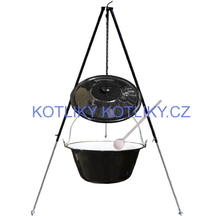 Smaltovaný kotlík 30 L + poklice + teleskopicka trojnožka 1,7 m