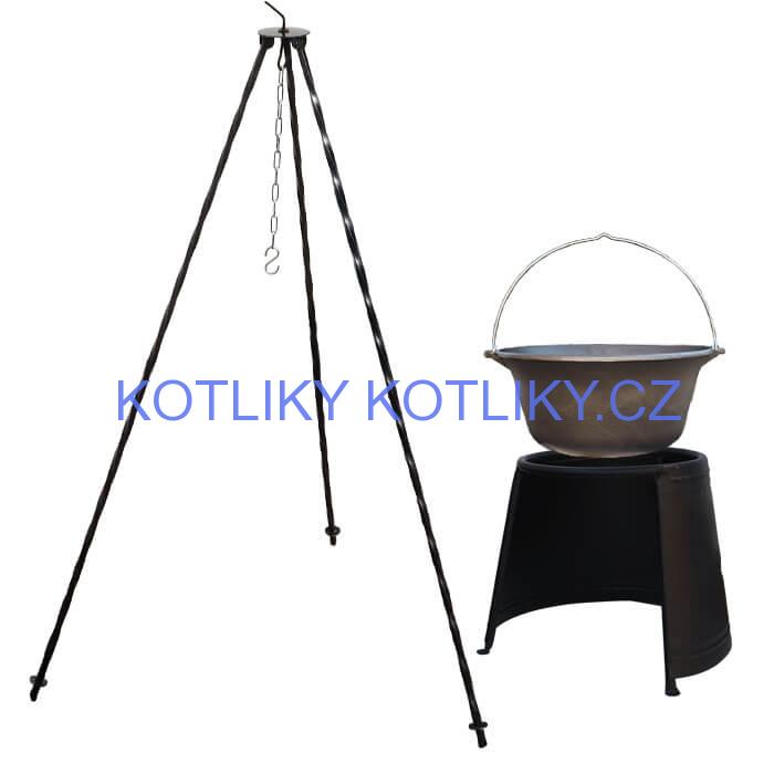 Litinový kotlík 10,8 L + chránič plamene 37 cm + trojnožka 1,2 m