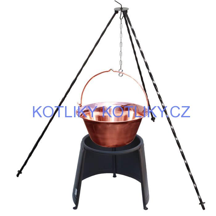 Měděný kotlík 14 L (1,2 mm) + chránič plamene 37 cm + trojnožka 1,2 m