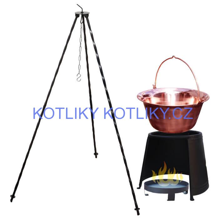 Měděný kotlík 10 L (1,2 mm) + chránič plamene 37 cm + ohniště 36 cm + trojnožka 1,2 m