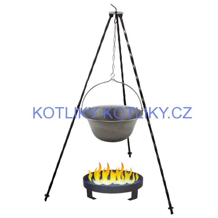 Železný kotlík 6 L (0,75 mm) + trojnožka 1 m + ohniště 36 cm