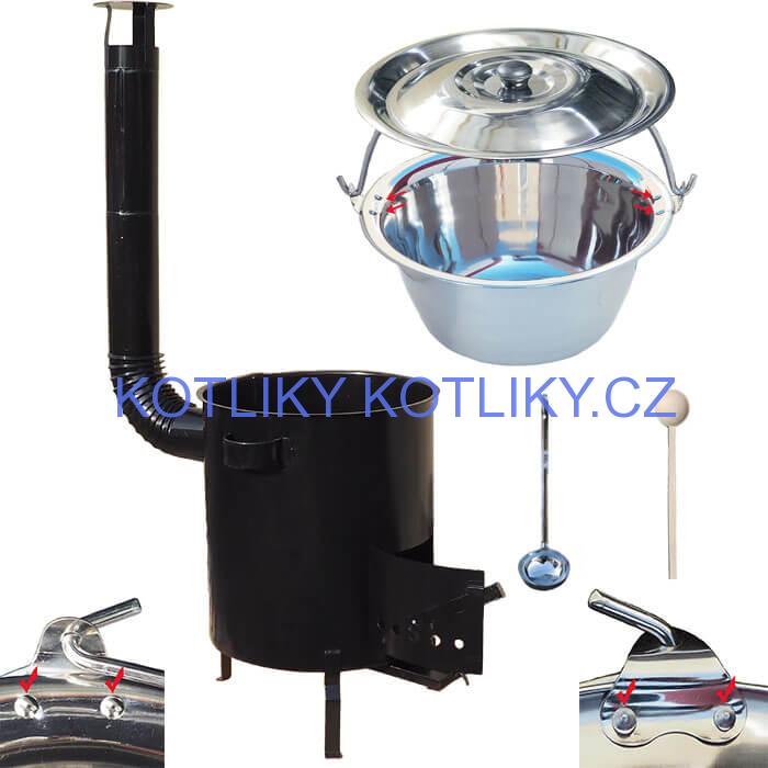 Nerezový kotlík 30 L (0,8 mm) zesílený s nýty + hrubostěnná (1,5 mm) kovová kotlina 45 STRONG