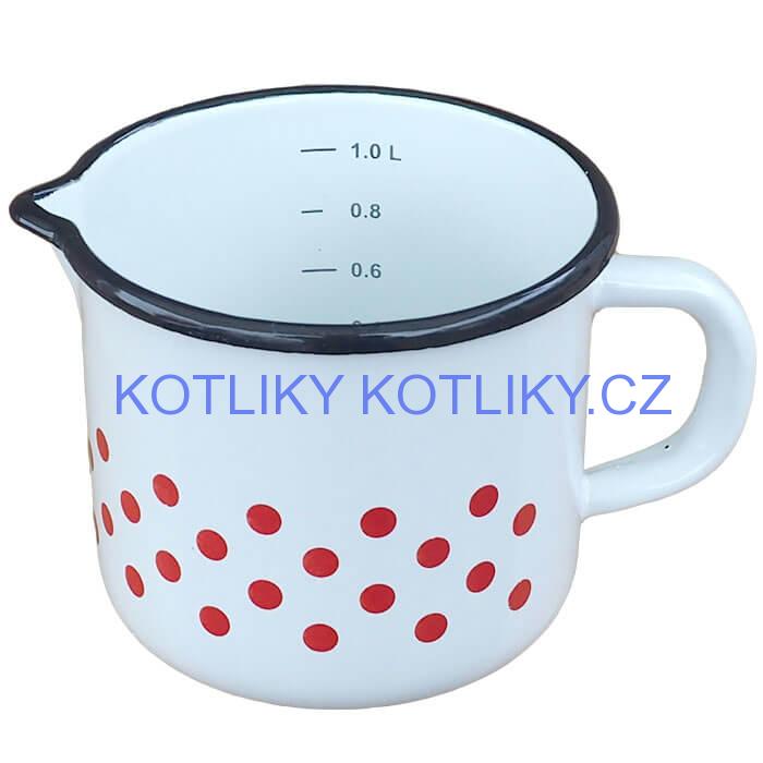 Smaltovaný hrnek s výlevkou 1 L - tečkovaný