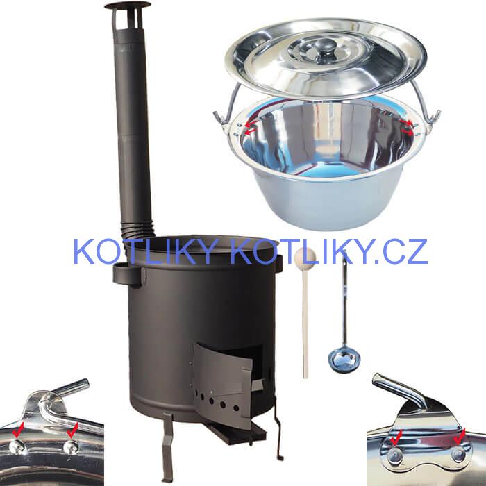 Nerezový kotlík 15 L (0,8 mm) zesílený s nýty + silnostěnná (1,5 mm) žáruvzdorná kotlina 36 PLUS 600