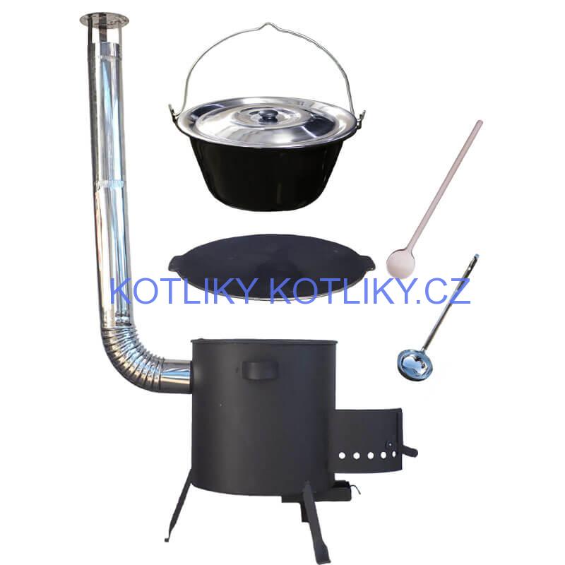 Smaltovaný kotlík 20 L + litinová pánev 45 cm + žáruvzdorná kotlina 42 cm PLUS 600