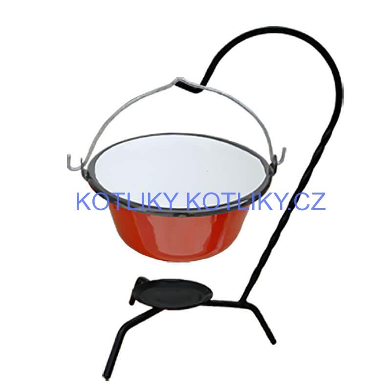 Servírovací kotlík na guláš smaltovaný červený 0,8 l + stojánek