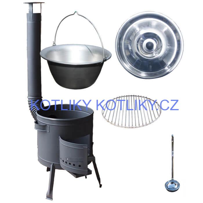 Nerezový kotlík 20 L (1,5 mm) + Nerezový rošt 45 cm + nízká žáruvzdorná kotlina 42 cm PLUS 600