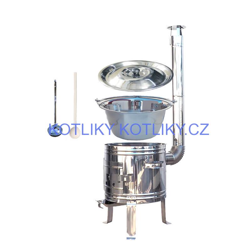 Nerezový kotlík 15 L (0,8 mm) zesílený s nýty + nerezová kotlina 36 cm TOP INOX