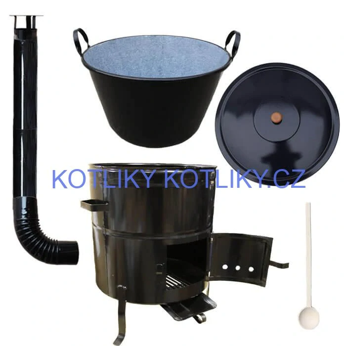 Zabijačkový smaltovaný kotel 70 L + kovová kotlina 56 cm + kouřovod
