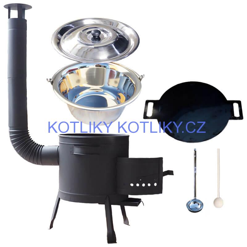 Nerezový kotlík 20 L (1,2 mm) INOX + železná pánev 44 cm UNI + kotlina 42 cm PLUS 600