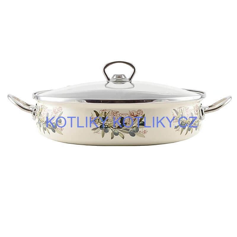 Smaltovaný rendlík s poklicí 30 cm OLIVA