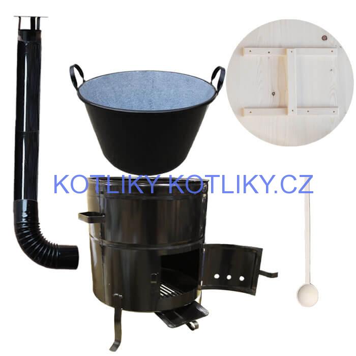 Zabijačkový smaltovaný kotel 100 L + kovová kotlina 60 cm + vařečka