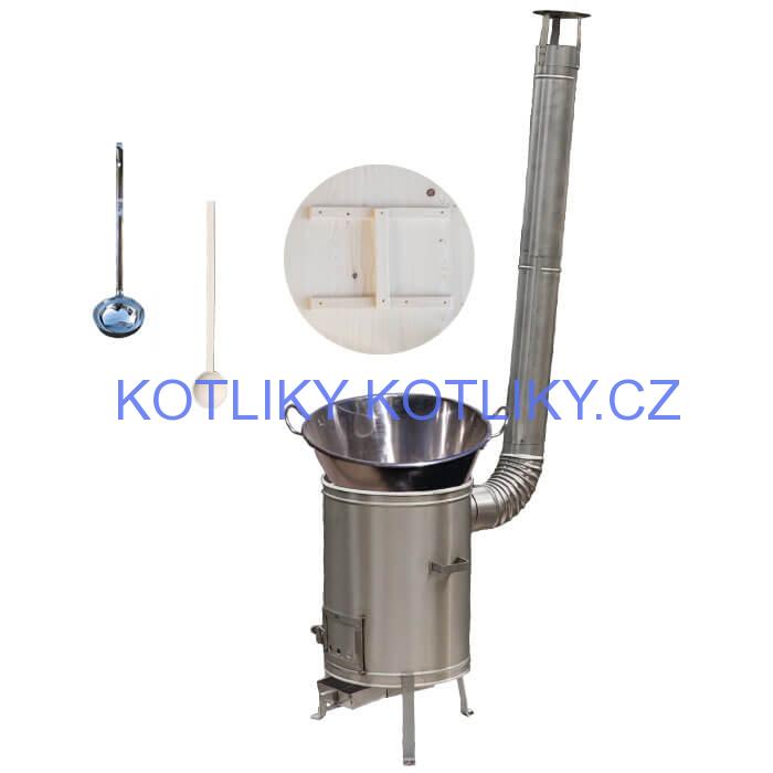 Zabijačkový nerezový kotel 100 L + nerezová kotlina 60 cm + naběračka a vařečka