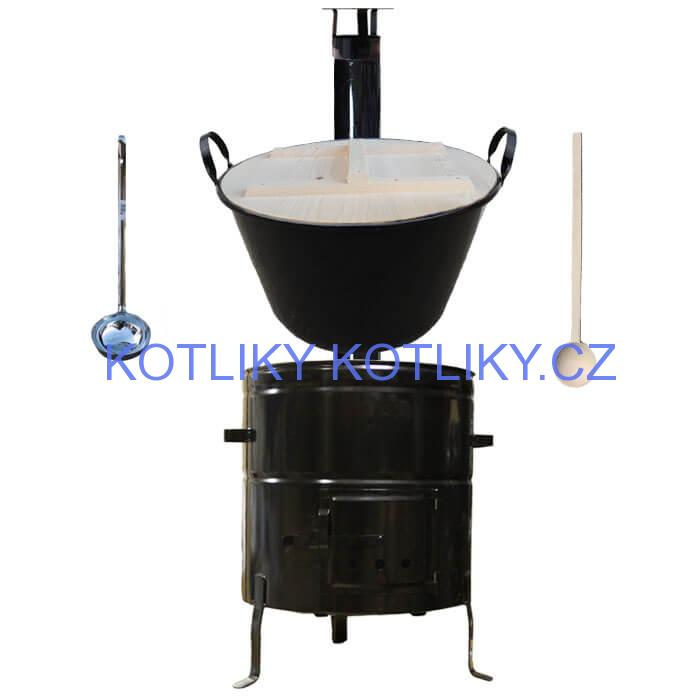 Smaltovaný kotel 100 L + kovová kotlina 60 cm + vařečka a naběračka BIG PARTY
