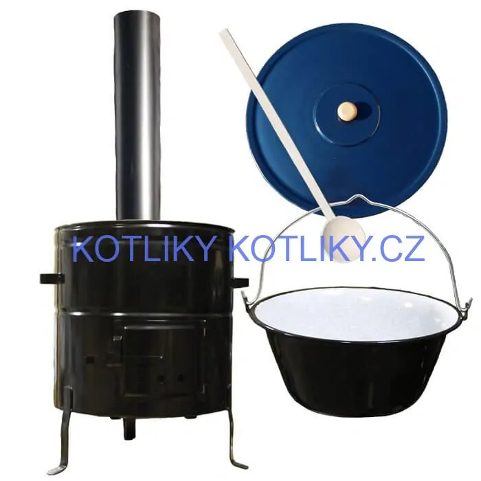 Smaltovaný kotlík 50 L (1,2 mm) + kovová kotlina 50 CLASSIC (KOV) + kouřovod Max Party