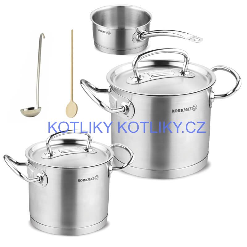 Sada nerezových hrnců s poklicí + rendlík 2 + 1 ks 5 L, 9 L, 1,5 L