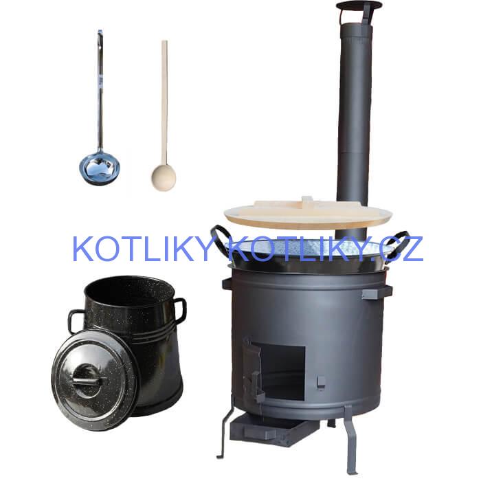 Smaltovaný kotel 100 L + žáruvzdorná kotlina 60 cm PLUS 600 + Nádoba na sádlo 10 L