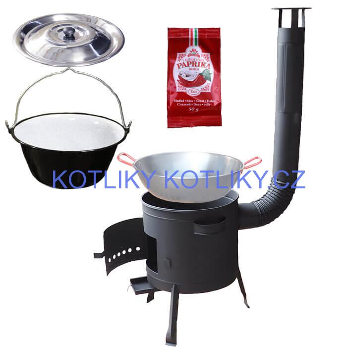 Smaltovaný kotlík 22 L + Pánev PAELLA (WOK) 45 cm + sladká paprika 50 g + nízká kotlina 42 PLUS 600