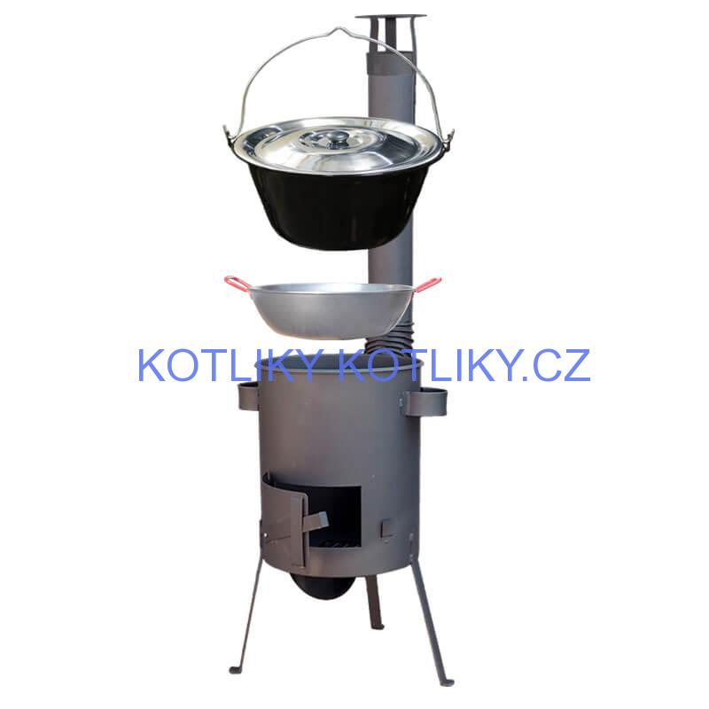 Smaltovaný kotlík 22 L + Pánev PAELLA (WOK) 45 cm + sladká paprika 50 g + žáruvzdorná kotlina 42 PLUS 600 s roštem na popel 4 mm