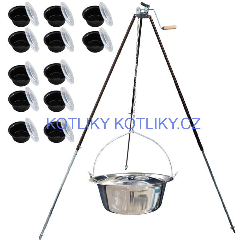 Nerezový kotlík 20 L (1,2 mm) + teleskopická trojnožka s pojistnou kladkou + poklice