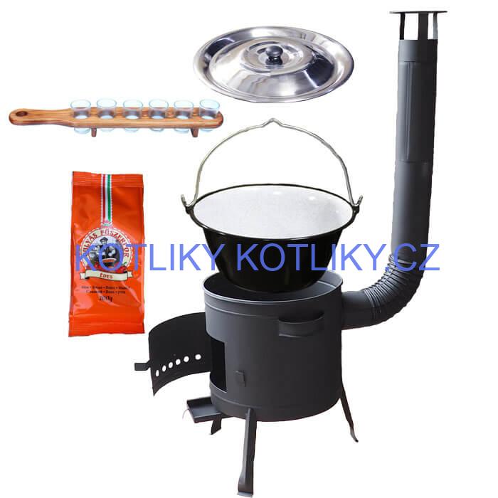 Smaltovaný kotlík 20 L (1,2 mm) + pepř + štamperlíky + nízká žáruvzdorná kotlina (0,8 mm) 42 PLUS 600