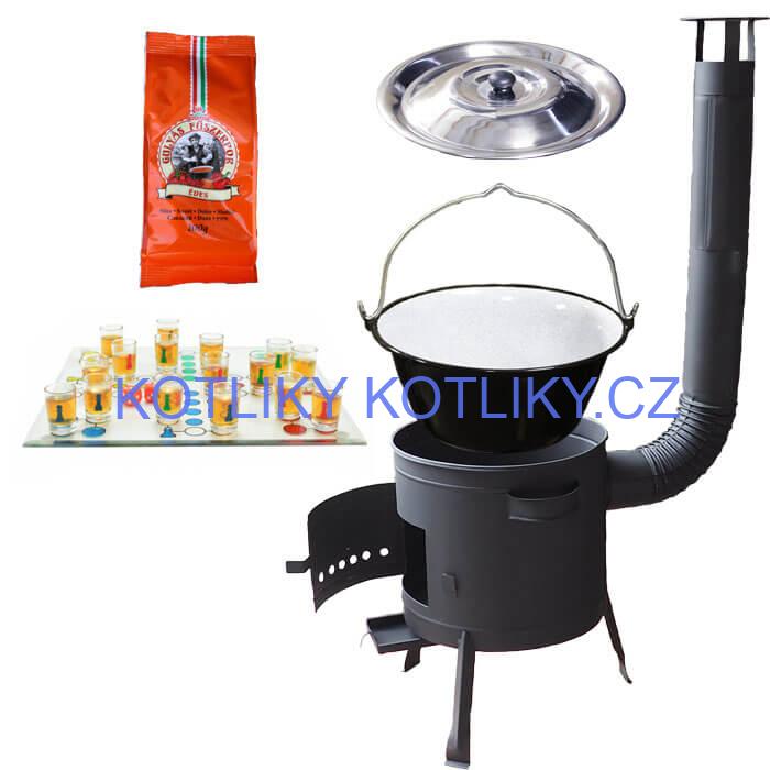 Smaltovaný kotlík 25 L (1,2 mm) + pepř + člověče pi už + nízká žáruvzdorná kotlina 42 PLUS 600