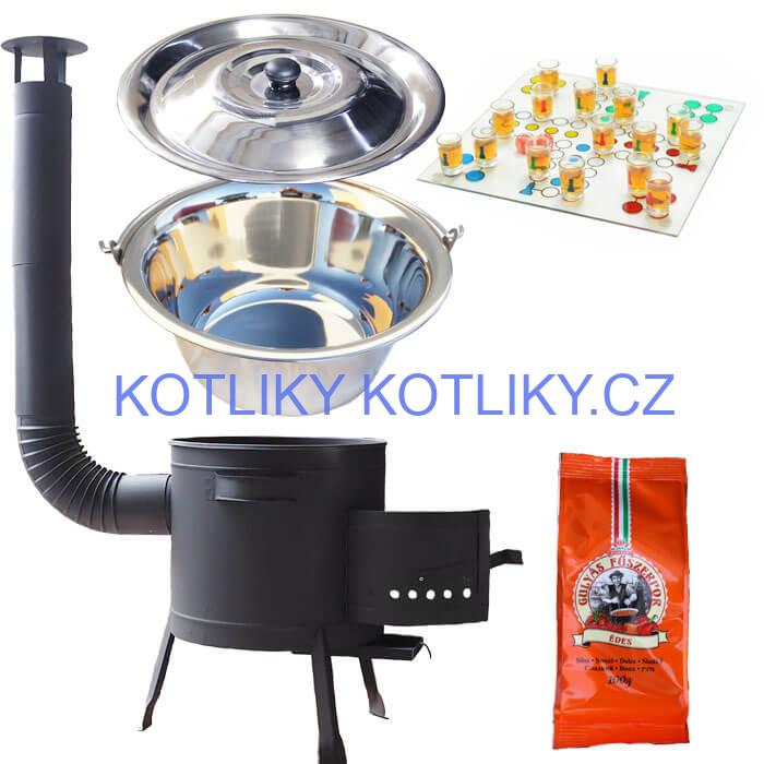 Nerezový kotlík 22 L (0,8 mm) + pepř + člověče pi už + nízká žáruvzdorná kotlina 42 PLUS 600