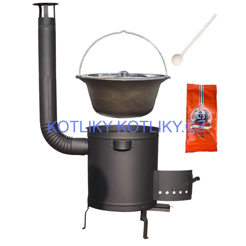 Litinový kotlík 16 L + silnostěnná kotlina 36 cm (1,5 mm) STRONG + žáruvzdorná barva Plus 600