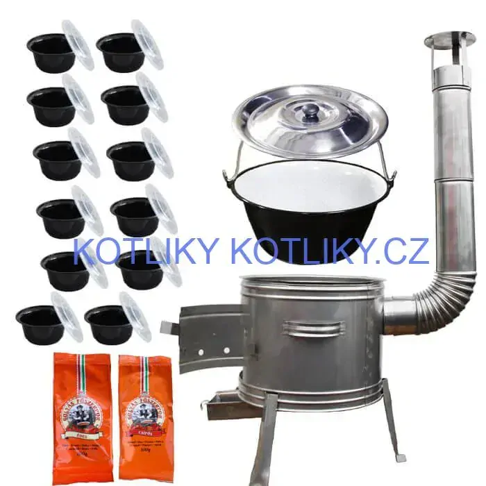 Smaltovaný kotlík 22 L (1,2 mm) + nerezová kotlina 42 cm TOPLUX + misky 12 ks + 2 x pepř na guláš 100 g