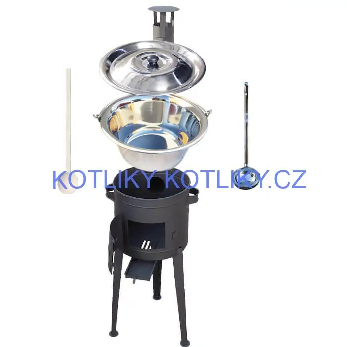 Nerezový kotlík 22 L (0,8 mm) + vysoká žáruvzdorná kotlina (1,5 mm) HODO 42 cm PLUS 600 + vařečka + naběračka