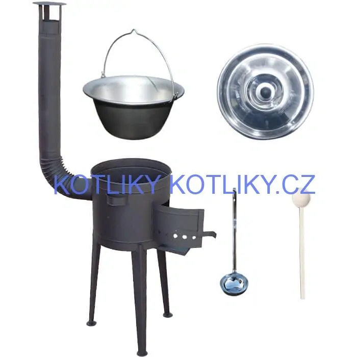 Nerezový kotlík 20 L (1,5 mm) + vysoká žáruvzdorná kotlina (2,0 mm) HODO 42 cm PLUS 600 + vařečka + naběračka
