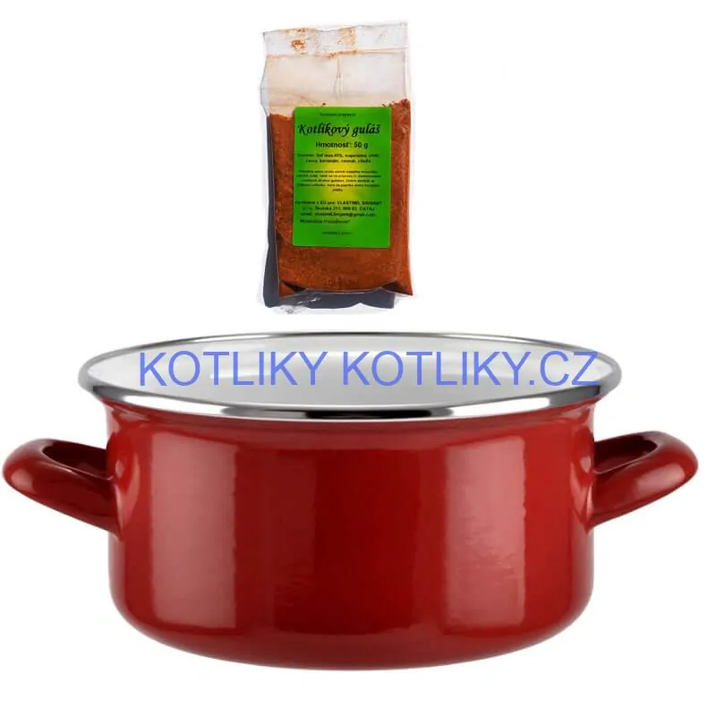 Smaltovaný kastrol s poklicí 2 L červený + pikantní směs koření 50 g Kotlíkový guláš