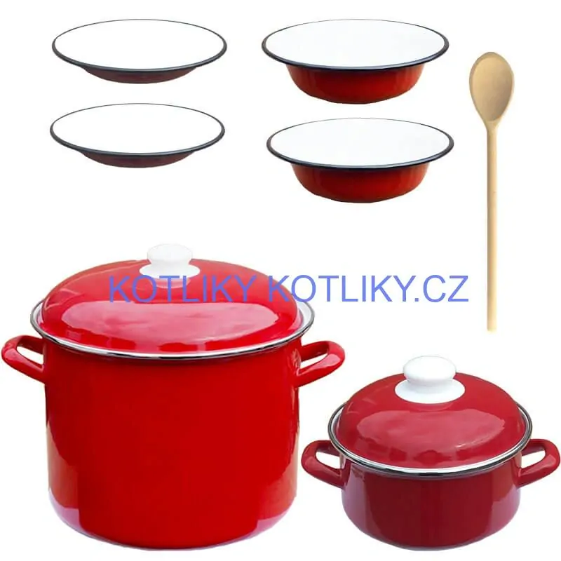 Smaltovaný hrnec s poklicí 5,2 l + smaltovaný kastrol s poklicí 3 L + talíře Classic