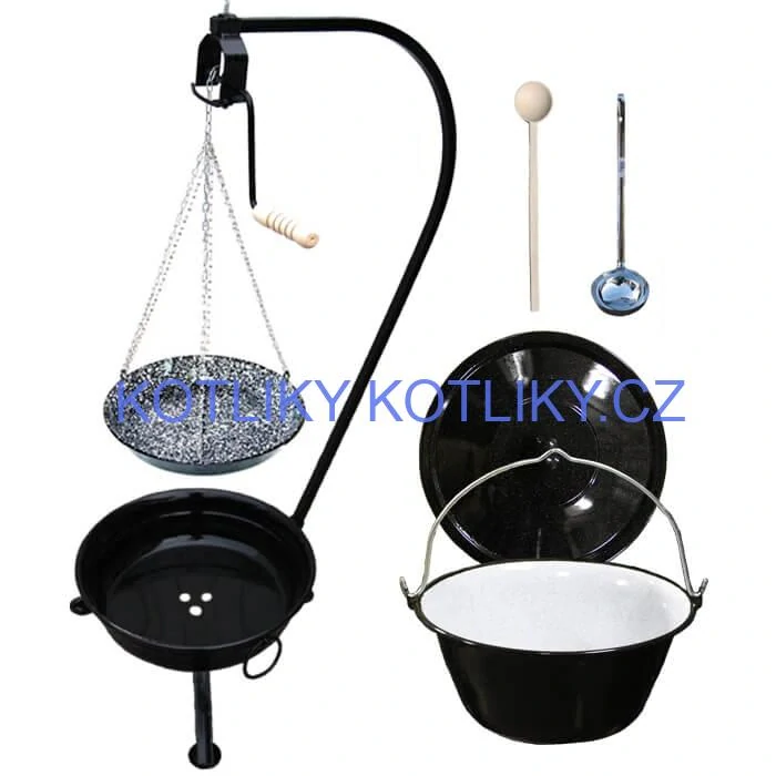 Smaltovaný kotlík 10 L (1,2 mm) + smaltovaná pánev + přenosné ohniště