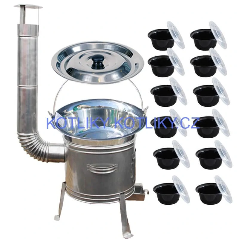 Nerezový kotlík 22 L (0,8 mm) INOX + Nerezová kotlina 42 INOX + misky 12 ks