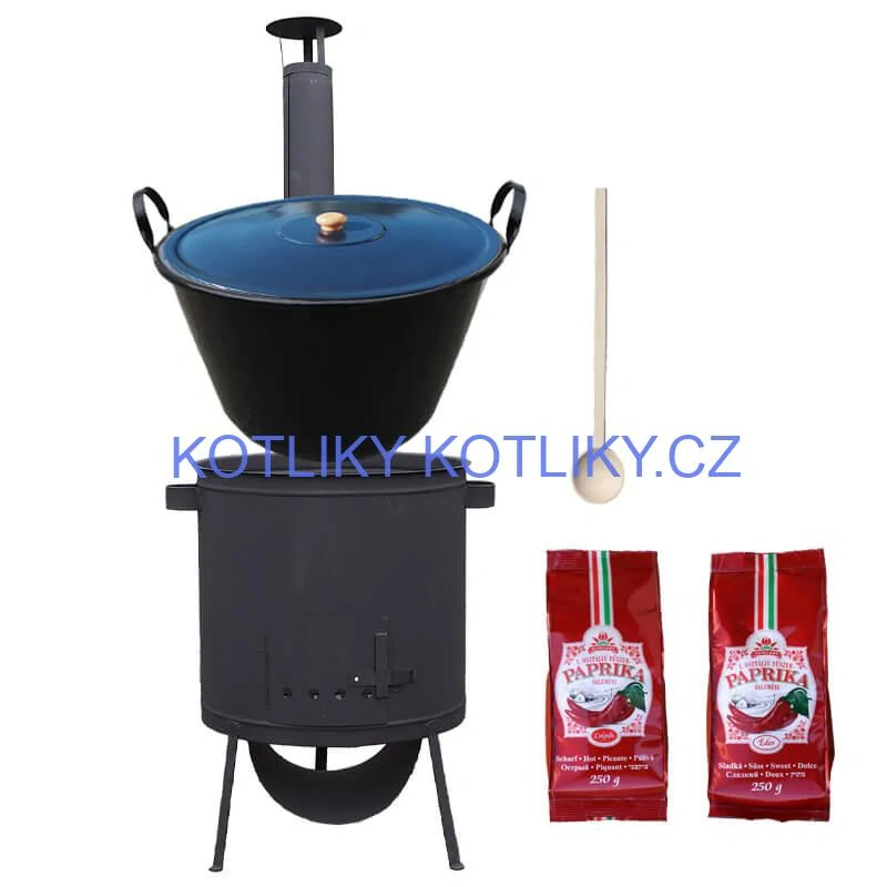 Smaltovaný kotel 70 L na zabijačku + žáruvzdorná kotlina 53 PLUS 600 4 MM + sladká a pálivá (2 x 250 g) + vařečka