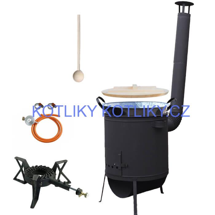 Zabijačkový smaltovaný kotel 100 L, žáruvzdorná kotlina 42 PLUS 600 4 MM, hořák 7 kW + vařečka