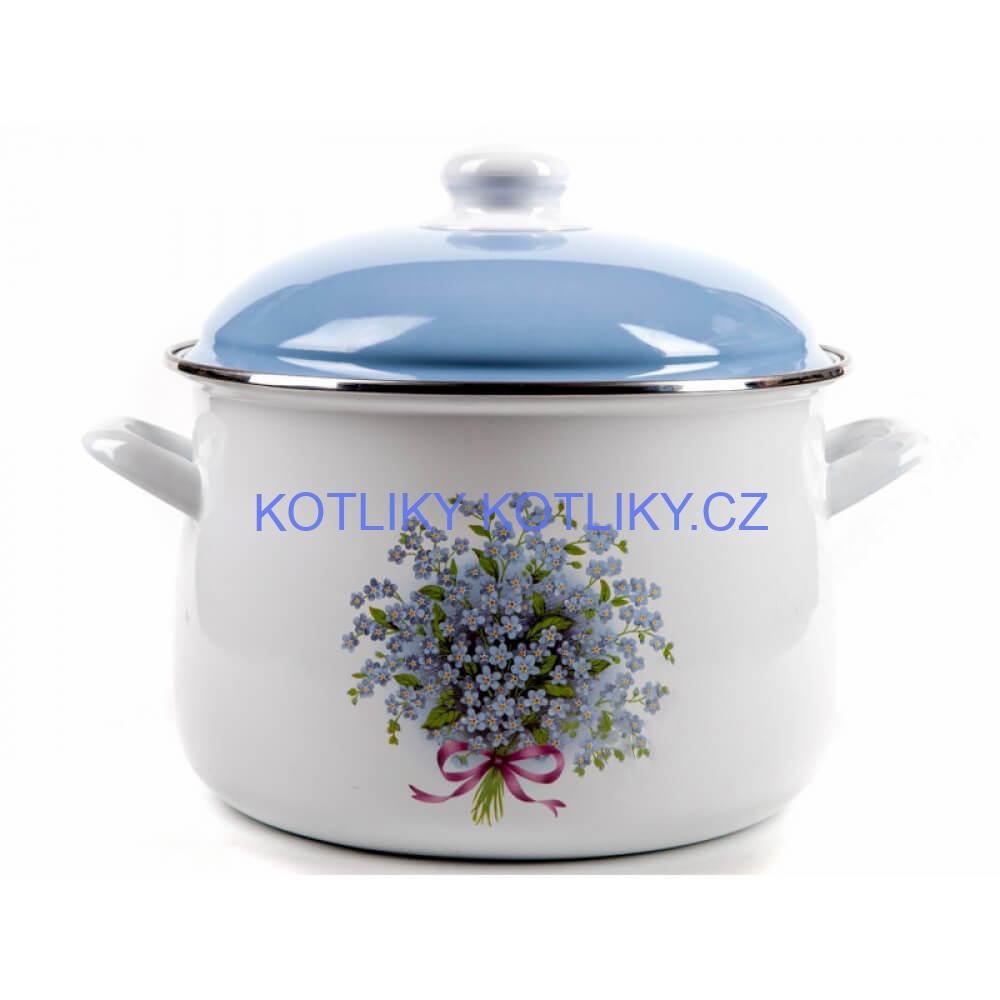 Smaltovaný hrnec s květinovým vzorem – Pomněnka 5,5 l + poklice