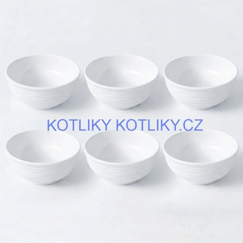 Sada 6 ks: Prémiové bílé misky s kamennou strukturou (750 ml)