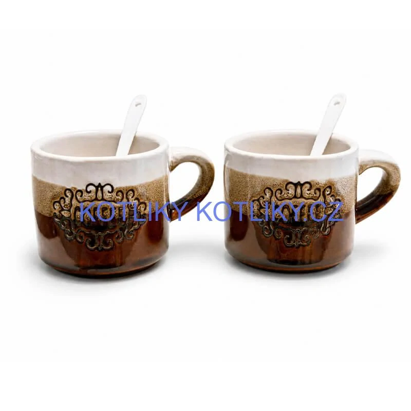 Keramické hrnky na kávu 150 ml COFFEE s lžičkami 2 ks