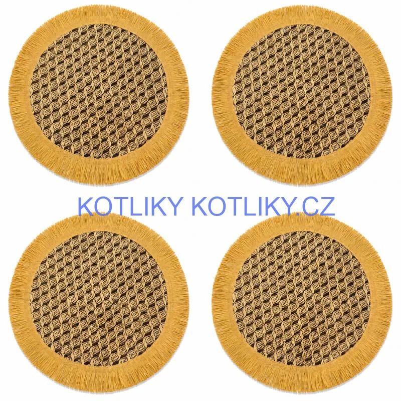 Přírodní podložky pod talíř se třásněmi 37 cm, 4 ks