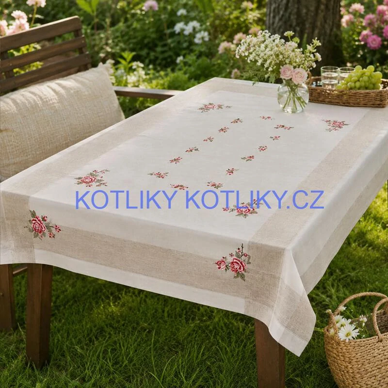 Hrubší textilní ubrus Růže Provence 130 × 180 cm