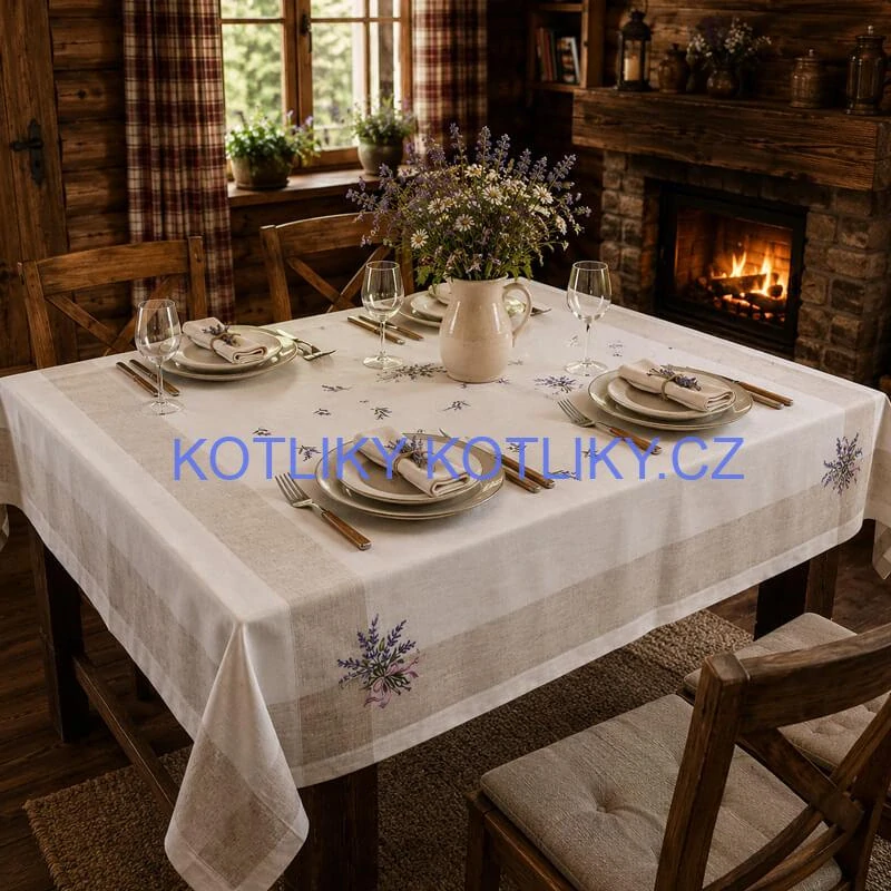 Hrubší textilní ubrus Levandule Provence 150 × 220 cm