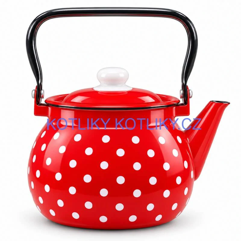 Retro smaltovaná konvice 2,5 l – červená s puntíky