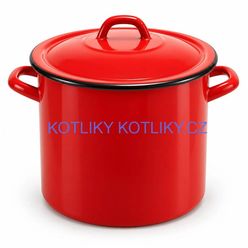 Lesklý červený hrnec FALCO s uzavřenou poklicí