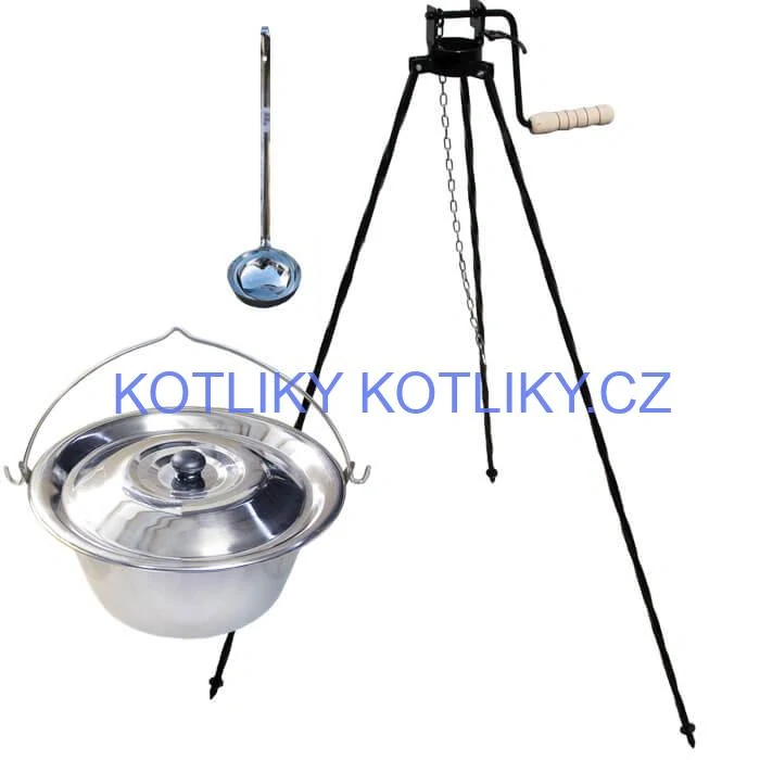 Nerezový kotlík 20 L (0,8 mm) + poklice + stojan s kladkou VAR