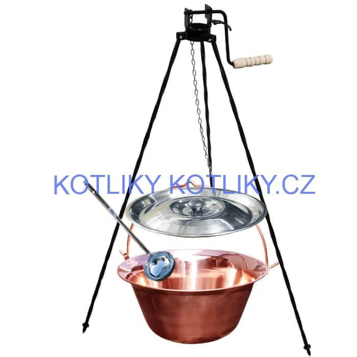 Měděný kotlík 10 L (1,2 mm) + poklice + stojan s kladkou VAR